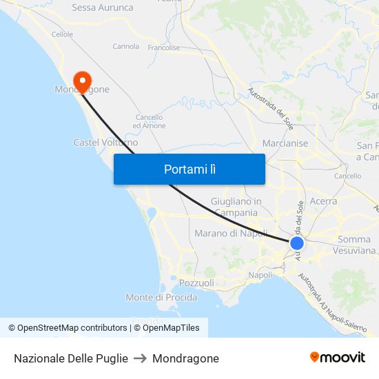 Nazionale Delle Puglie to Mondragone map