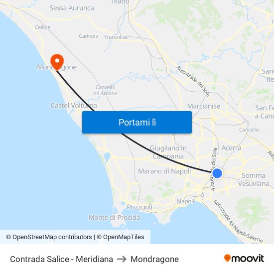 Contrada Salice - Meridiana to Mondragone map