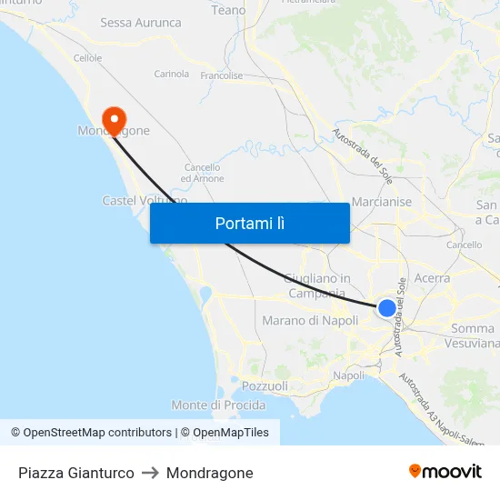 Piazza Gianturco to Mondragone map