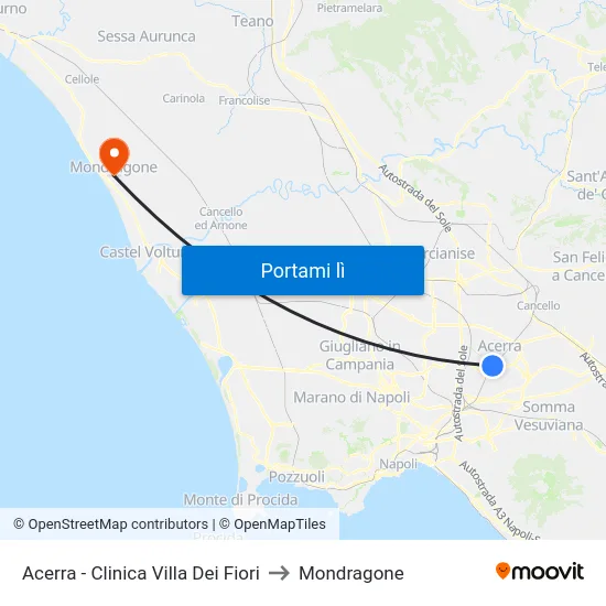 Acerra - Clinica Villa Dei Fiori to Mondragone map