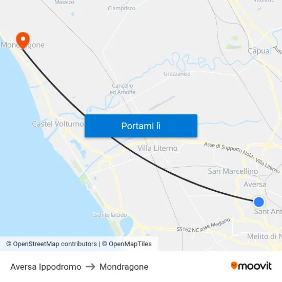 Aversa Ippodromo to Mondragone map