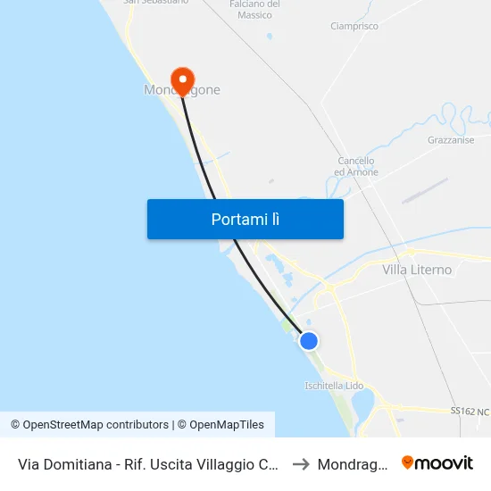 Via Domitiana - Rif. Uscita Villaggio Coppola to Mondragone map