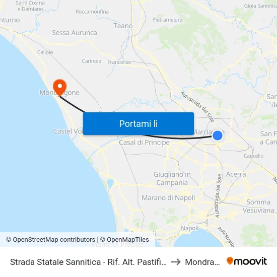 Strada Statale Sannitica - Rif. Alt. Pastificio Monsurrò to Mondragone map