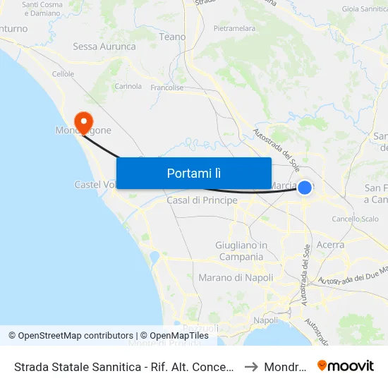 Strada Statale Sannitica - Rif. Alt. Concessionaria Mitsubisci to Mondragone map