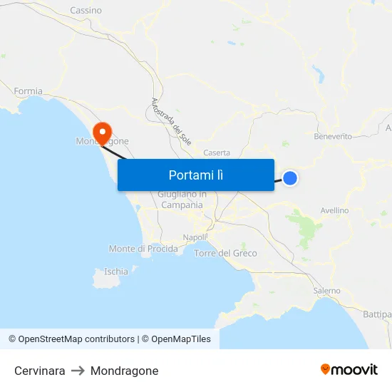 Cervinara to Mondragone map