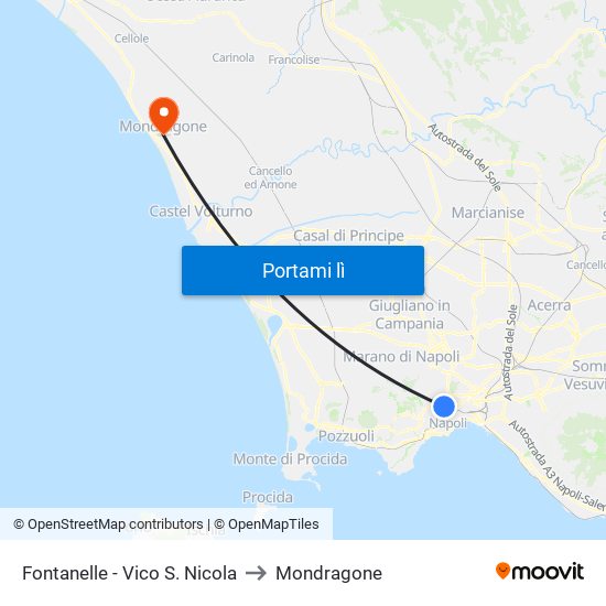 Fontanelle - Vico S. Nicola to Mondragone map