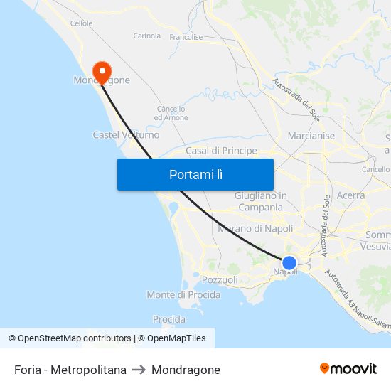 Foria - Metropolitana to Mondragone map