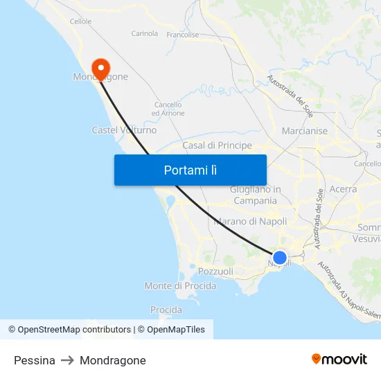 Pessina to Mondragone map