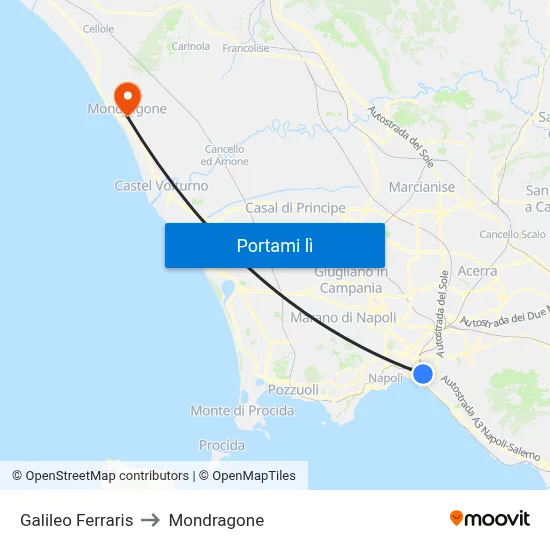 Galileo Ferraris to Mondragone map