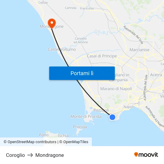 Coroglio to Mondragone map