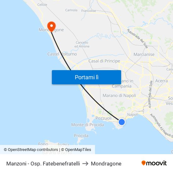 Manzoni - Osp. Fatebenefratelli to Mondragone map