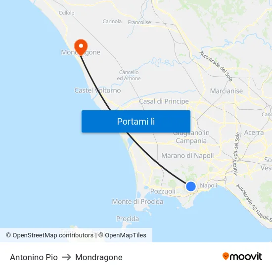 Antonino Pio to Mondragone map