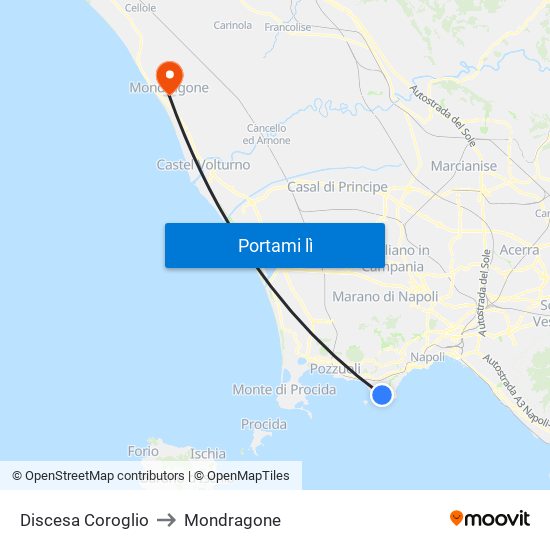 Discesa Coroglio to Mondragone map