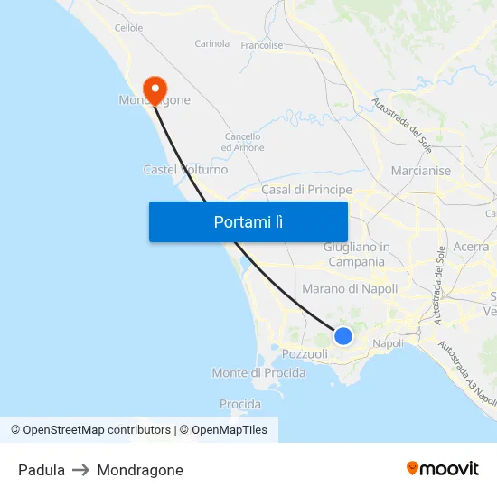 Padula to Mondragone map