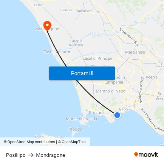 Posillipo to Mondragone map