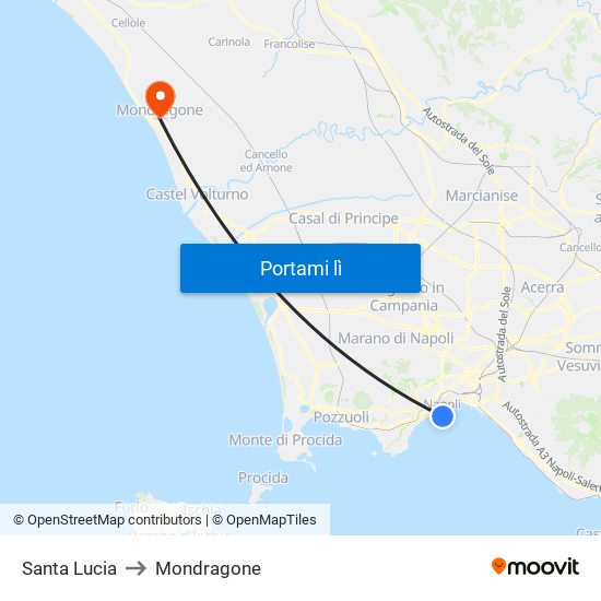 Santa Lucia to Mondragone map