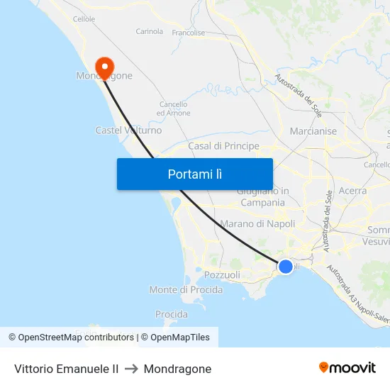 Vittorio Emanuele II to Mondragone map