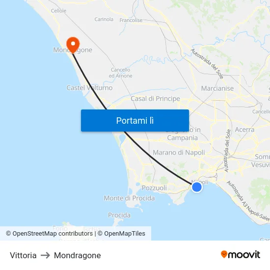 Vittoria to Mondragone map
