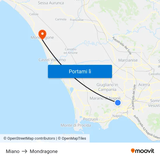 Miano to Mondragone map