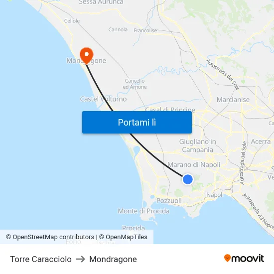 Torre Caracciolo to Mondragone map
