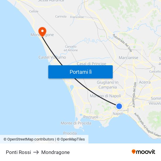 Ponti Rossi to Mondragone map