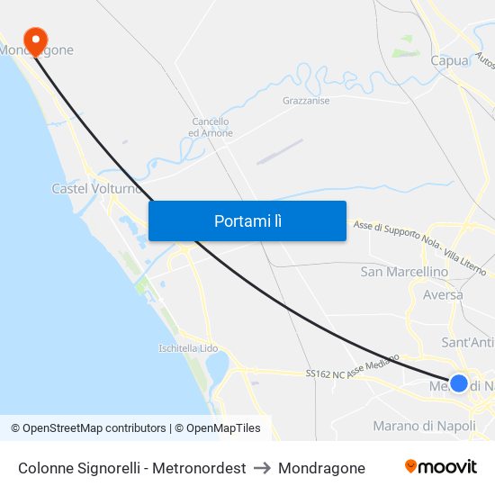 Colonne Signorelli - Metronordest to Mondragone map