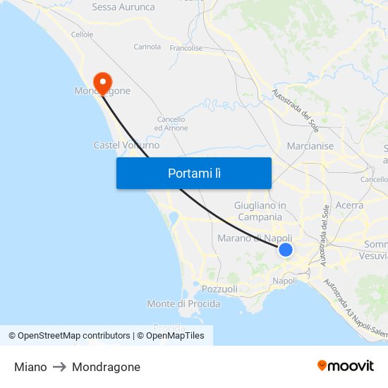 Miano to Mondragone map