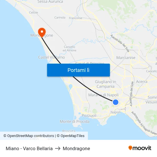 Miano - Varco Bellaria to Mondragone map