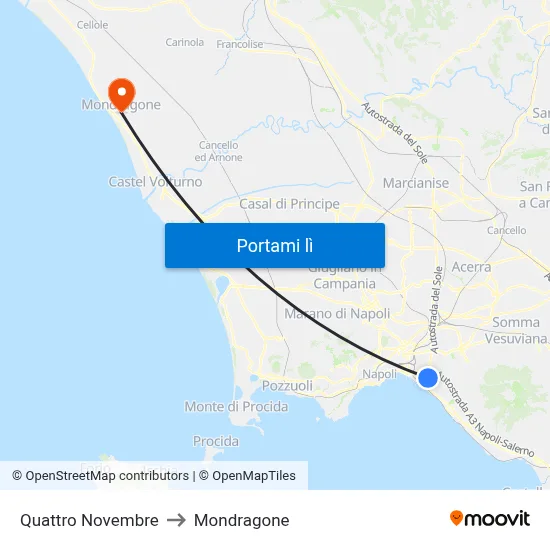 Quattro Novembre to Mondragone map