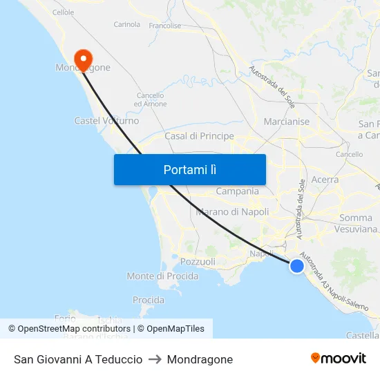 San Giovanni A Teduccio to Mondragone map