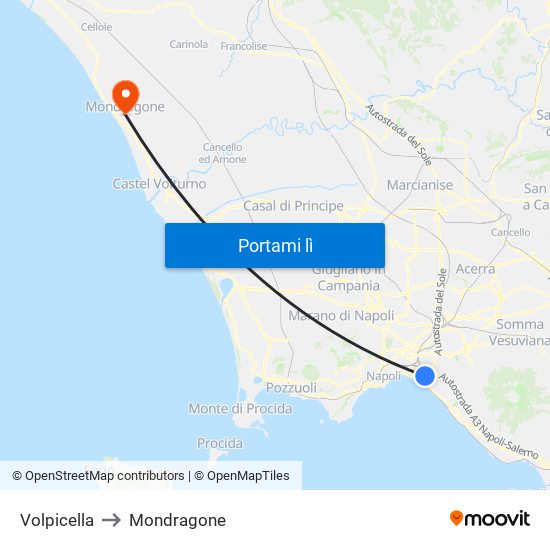 Volpicella to Mondragone map