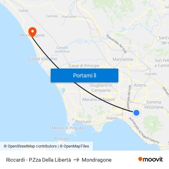 Riccardi - P.Zza Della Libertà to Mondragone map