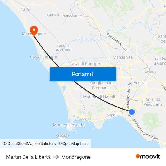 Martiri Della Libertà to Mondragone map