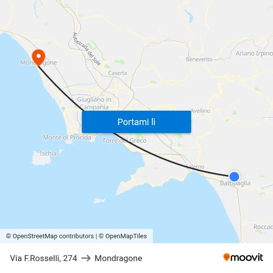 Via F.Rosselli, 274 to Mondragone map
