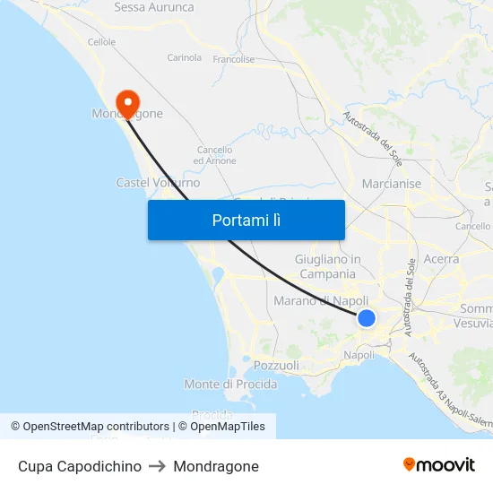 Cupa Capodichino to Mondragone map