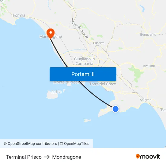 Terminal Prisco to Mondragone map