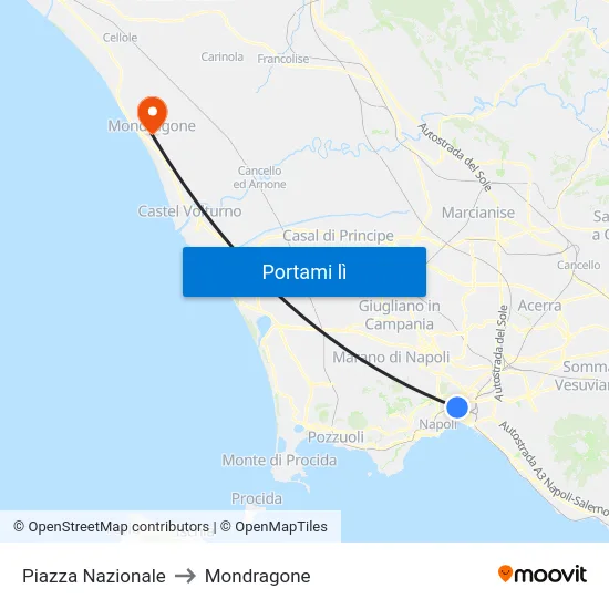 Piazza Nazionale to Mondragone map