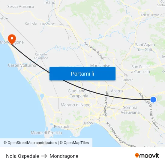 Nola Ospedale to Mondragone map