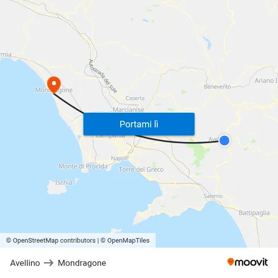 Avellino to Mondragone map