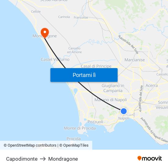 Capodimonte to Mondragone map