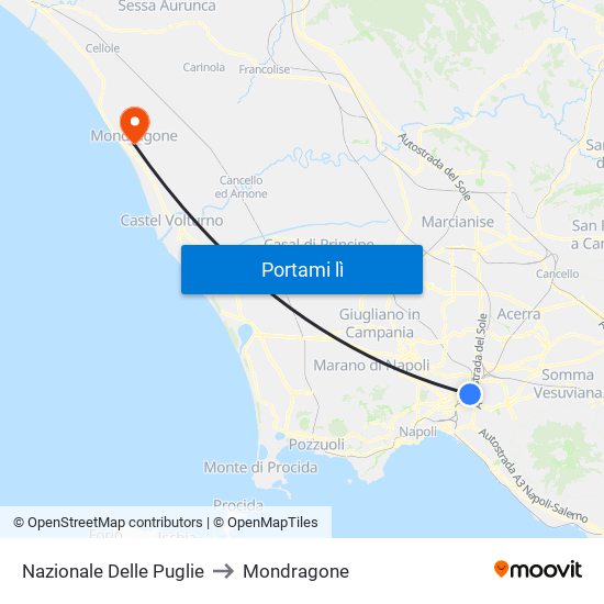 Nazionale Delle Puglie to Mondragone map