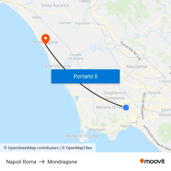 Napoli Roma to Mondragone map