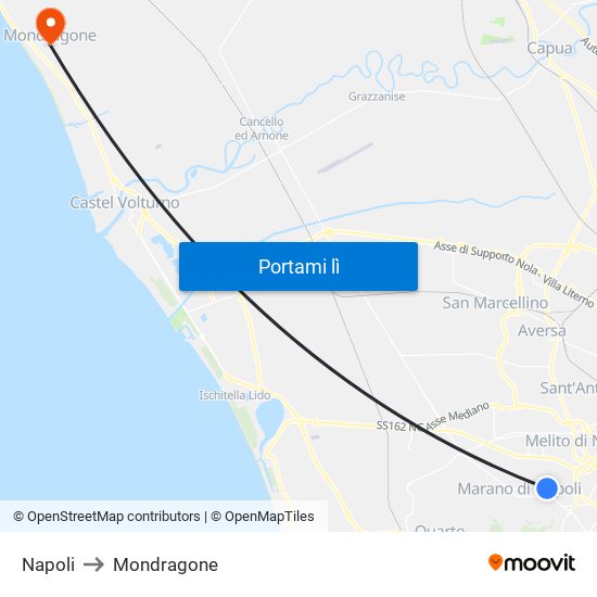 Napoli to Mondragone map