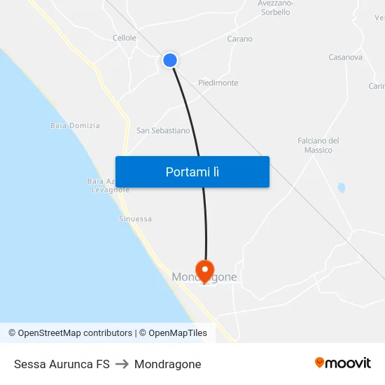 Sessa Aurunca FS to Mondragone map