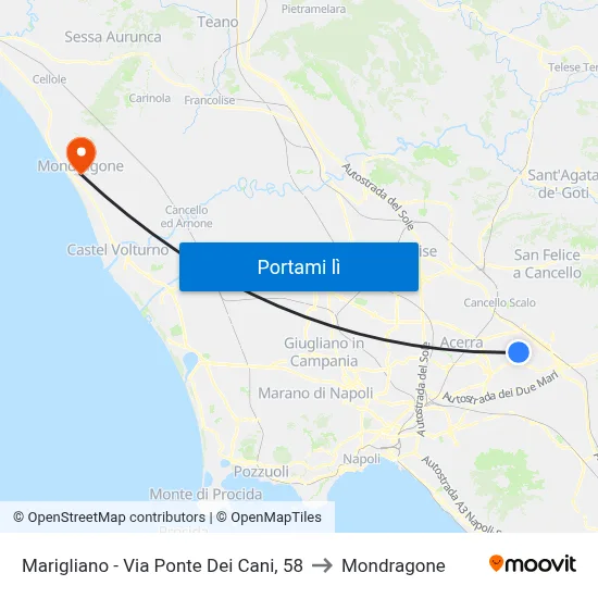 Marigliano - Via Ponte Dei Cani, 58 to Mondragone map