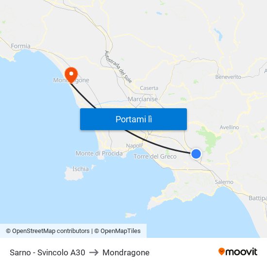 Sarno - Svincolo A30 to Mondragone map