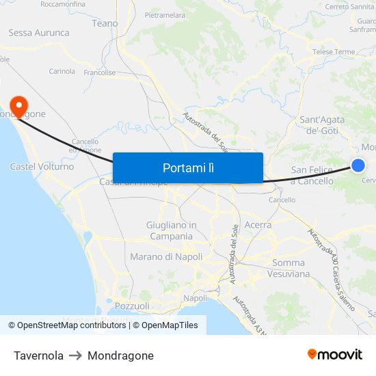 Tavernola to Mondragone map