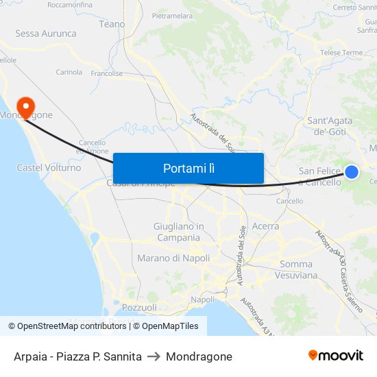 Arpaia - Piazza P. Sannita to Mondragone map