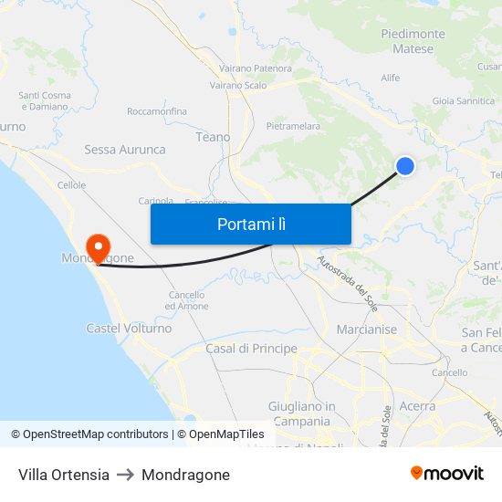 Villa Ortensia to Mondragone map