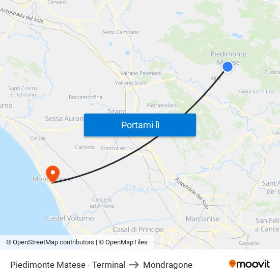 Piedimonte Matese - Terminal to Mondragone map